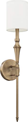 Image of Capital Lighting 628416AD-684 Amelia Decorative White Fabric Torchiere Wall Sconce, 1-Light 60 Watt, 27 inch H x 5 inch W, Aged Brass