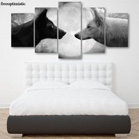 5 Panels HD Printed BLACK AND WHITE WOLFS Painting Canvas Print Room decor print poster Picture Canvas