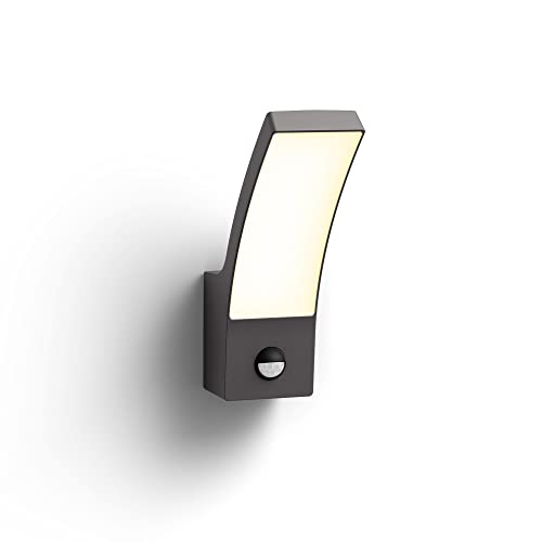 PHILIPS Applique d'extérieur LED Splay avec détecteur de mouvement [Blanc chaud - Gris anthracite] Résistante à l'eau IP44, pour éclairage de jardin, terrasse et...