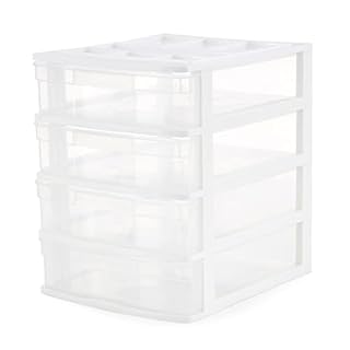 Gracious Living Clear 4 Drawer Countertop  Desk & Office Storage w/ Organization Top  White