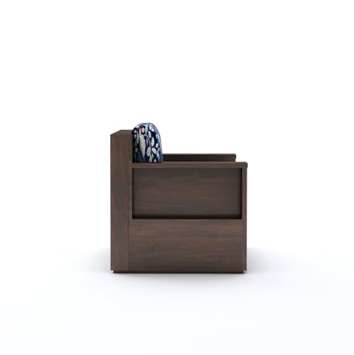 Image of Sheesham Wood 1 Seater Sofa Set with Cushion | Wooden Sofa for Living Room Home Hall Hotel Office (Walnut Finish)