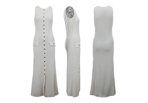Image of Famnbro Womens Elegant Dress Knit Sleeveless 2025 Summer Button Bodycon Office Work Business Casual Dresses