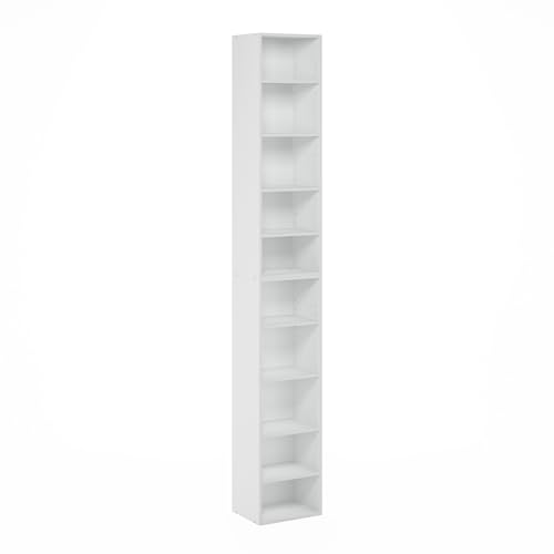 Image of Furinno PASIR Book Shelf, 10-Tier Bookshelf, Bookcase with Open Shelf, 9.2 x 11.8 x 78.7, for Living Room, Bedroom, Home Office, White