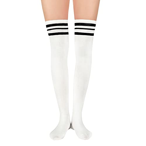 Image of Zando Womens Stripes Thigh High Socks Thigh Highs Casual Knee High Stockings