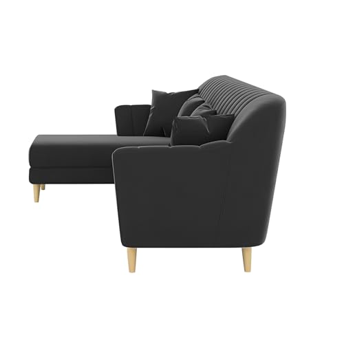 Image of Atticus LHS 6 Seater L Shape Sofa Set Living Room (Black Colour Fabric) Premium Fabric Sofa Set for Living Room