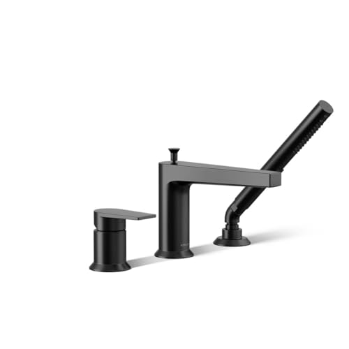 Grifería para baño Kohler modelo Taut, montaje en cubierta, acabado negro mate, con ducha manual y manija de palanca miniatura 1