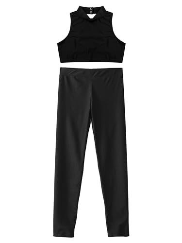 Hedmy Girls 2 Piece Sport Dance Outfit Mock Neck Crop Tank Top with Athletic Leggings Set Gymnastics Tracksuit3