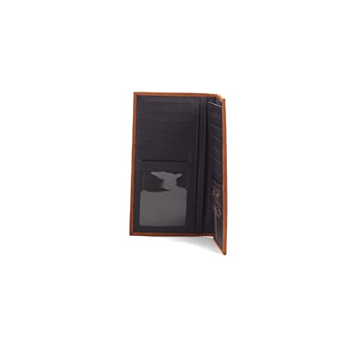 ARIAT Men's Rodeo Wallet, Medium Brown Genuine Leather, USA Flag Patch, Multiple Card Slots, 6-1/2" x 3-1/2"2