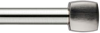 Curtain Poles Block Finials Extendable Curtain Pole Set 70 cm to 120 cm Satin Nickel 19 mm Diameter 28" to 48" Adjustable Single Curtain Rod