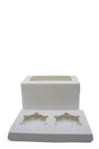 White/Brown Bakery Cupcake Box with Display Window & Cupcake Insert Fits 2 Standard