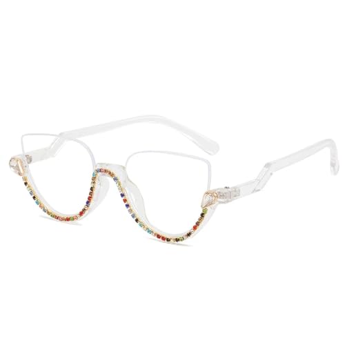 Monture œil de chat demi-cercle en cristal pour lunettes femme anti-lumière bleue