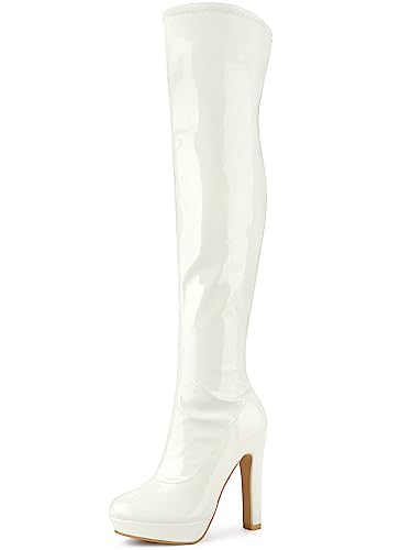 Allegra K Women's Platform Round Toe Chunky Heels Over The Knee High Boots