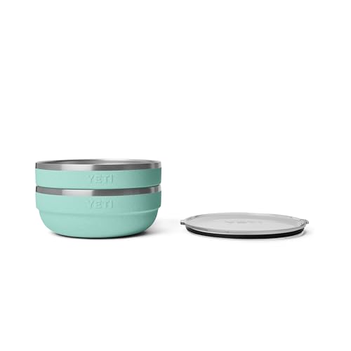 Image of YETI Rambler Low Bowls, Vacuum Insulated, Stackable and Nestable Stainless Steel Bowl with Lid, 1.6 Quart, Sea Stone