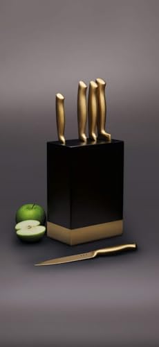 MasterClass Messerset mit Block, 5-teilig, messingfarbener Edelstahl, 15,5 x 9,5 x 22 cm ( 6,1 x 3,7 x 8,7'' ), messing/schwarz