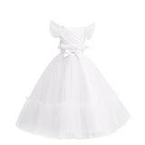 Flower Girls Dress Bridesmaid Wedding Pageant Dresses Cute Ruffle Sleeve Floral Embroidery First Communion Ball Gown Vestidos de niñas para Fiestas de Noche
