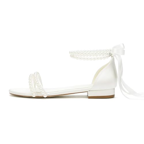 Pearl Flats Bridal Sandals Wedding Flats for Bride Open Toe Beach Wedding Shoes3