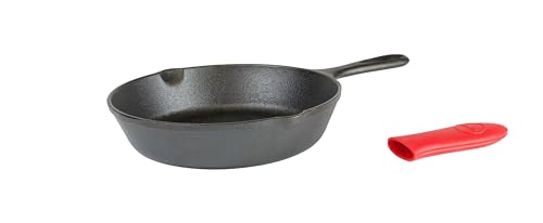 Lodge Cast Iron Skillet with Red Mini Silicone Hot Handle Holder, 8-inch by Lodge - Used condition - US$18.56