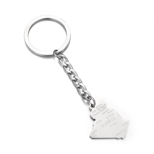 Porte-Clés Pendentif Carte De L'Algérie - Avec Les Noms Des Villes Et Des Pays Porte-Clés Carte Porte-Clés, Sac À Main De Voiture Ornement Suspendu Charme Pour Femmes Hommes Porte-Clés