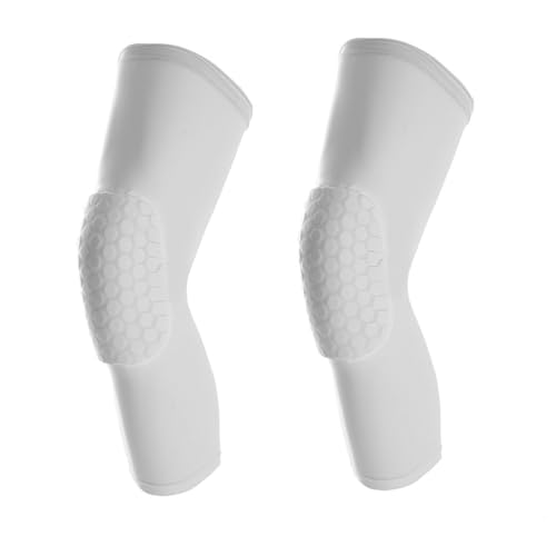 SUJAYU Basketball Knee Pads Knee Sleeves, 2 Pack Honeycomb Anti Collision Leg Compression Sleeves, Compression Knee Pads for Wrestling Football Volleyball Baseball (Medium, White)