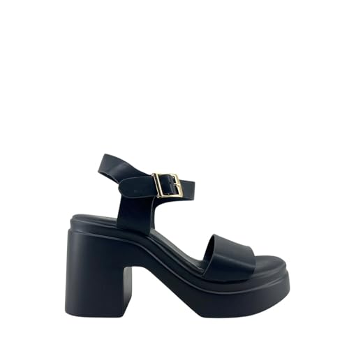 MODELISA - Sandalia De Tacón Ancho Cuadrado Plataforma Correa De Tobillo Mujer (Negro, Sistema tallas calzado EU, Adulto, Mujer, Números, mediano, 37)