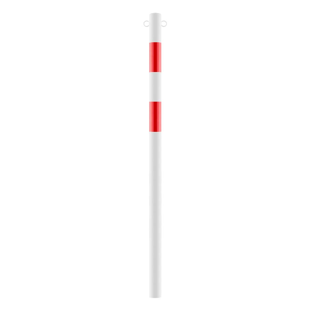 ROBUSTO 4x Kettenpfosten-Set, rot/w, einbetonieren, Stahl, Ø 6 cm, 140 cm, Art.-Nr. 71673 | Absperrpfosten | Rammschutzpoller | Sperrpfosten