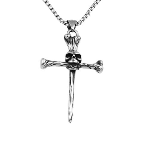Collier croix de crâne argenté idéal pour vos sorties rock et soirées urbaines