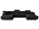 Sofnet Wohnlandschaft Caris U mit Schlaffunktion und einstellbare Kopfstützen, Ecksofa mit Zwei Bettkästen, Couch, Sofa, Bettsofa (Schwarz (Kronos 07), Ecksofa Rechts)