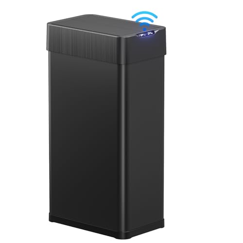 TLSUNNY 16 Gallon Automatic Trash Can, Stainless Steel Motion Sensor Garbage bin, Smart Trash Can W/Butterfly Lid, Bag Retainer Ring and Display Light for Living Room,Kitchen,Office (Black, 60L)