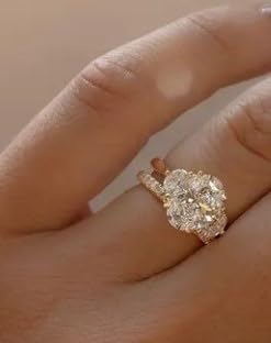 Three Stone Ring 3 CT Oval Cut Diamond Engagement Ring 14K Gold Plated Wedding Ring Gifted Ring For Her Half Moon Diamond Ring,size 3-12.4