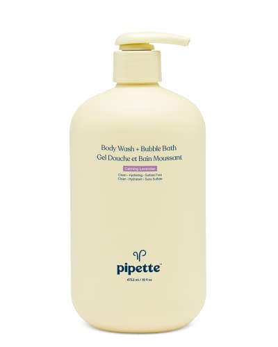 Image of Pipette Bubble Bath + Body Wash - Nourishing and Skin Softening Tear Free Bubbles Fun, Suitable for Sensitive Skin, Calming Lavender Scented, 16 fl oz