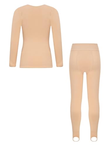 easyforever Kid Girl Thermal Underwear Set Dancewear Long Johns Tops With Leggings For Ballet Gymnastics Training Performance B Nude 3-6 Years2