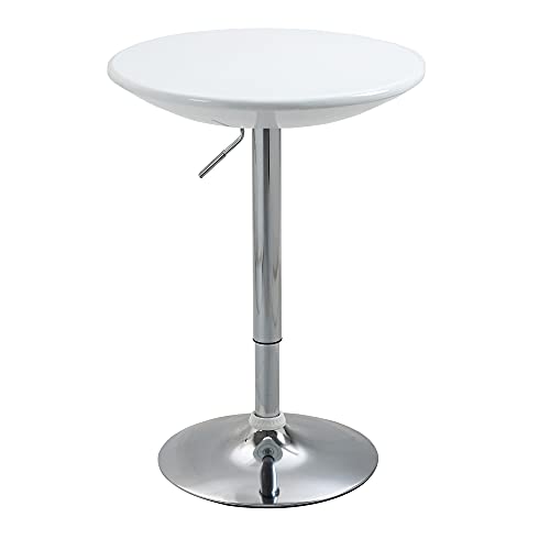 HOMCOM Table de Bar Ronde Mange-Debout Bistro pivotant Hauteur réglable 76-97cm piètement Acier métal chromé Plateau ABS Blanc