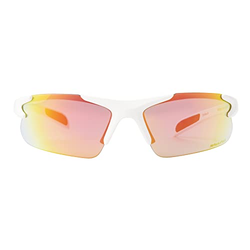 Image of Rawlings Base Runner Youth Baseball Sunglasses, Shiny White /Orange Mirror, 66mm