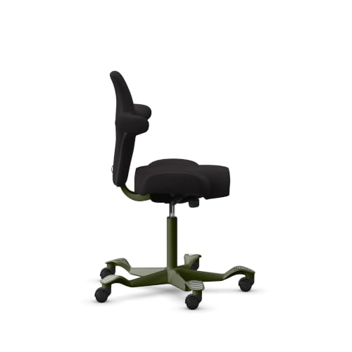 Image of HAG Capisco Sit to Stand Chair-Moss Green Frame-Upholstered Black Onyx Vinyl