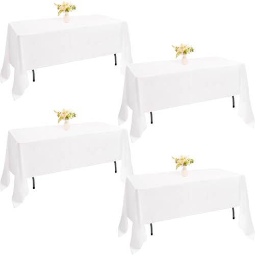 Image of 4 Pack Rectangle Tablecloth 60x126 Inch White Washable Polyester Table Cover for Wedding Dining Table Buffet Parties Banquet Decoration(White)