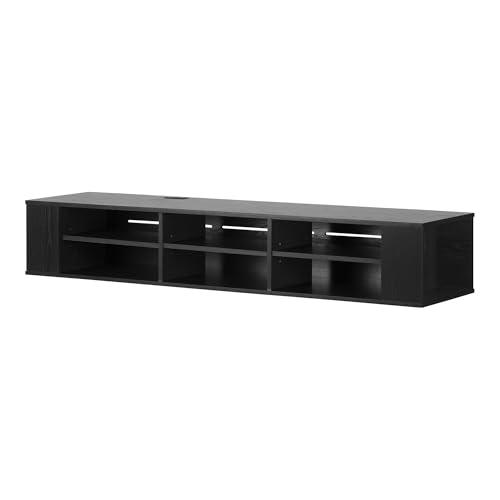 City Life Wall Mounted Media Console - 66” Wide - Extra Storage - Black Oak - By South Shore