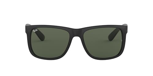 Ray-Ban Unisex RB4165 Justin Rectangular Sunglasses, Black/Dark Green, 55 mm