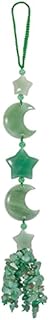 Nupuyai Green Aventurine Crystal Moon Star Tassel Hanging Ornament, Reiki Energy Healing Stones Feng Shui Home Window Car Good Luck Wedding Decor