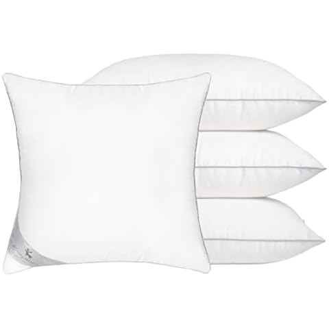 MONDAY MOOSE Throw Pillow Inserts, Set of 4 White Soft Microfiber Piping Designs, Square Pillows for Bed, Couch, Sofa (4-Pack, 18x18 inch) Cover