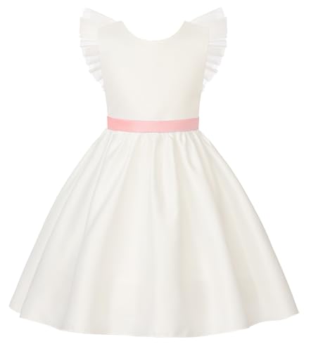 Uhnice Sleeveless Flower Girl Dress with Removable Bow and Tulle Ruffle Detail Elegant Princess Outfit for Wedding Party2