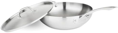 Viking 5-Ply Chef Pan, 12 Inch Stainless Steel Saute and Frying Pan with Lid, Dishwasher and Oven Safe, Induction Ready, Silver