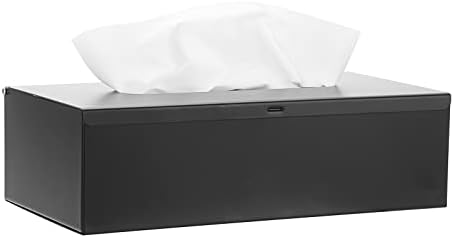 Sumnacon Rectangular Tissue Box Cover - Stylish Stainless Steel Tissue Box Holder, Modern Metal Facial Tissue Holder for Dresser Table Night Stand Bathroom Vanity Home Office Bar Decor, Black
