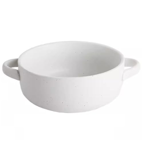 Large Salad Bowl - Ceramic Soup Bowls with Double Handles - Soup Serving Bowl Cereal Bowl Stew Pot (Color : White, Size : 7in)