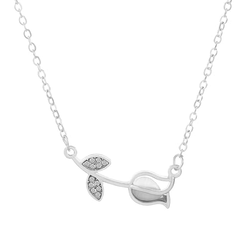 Image of coadipress Tulip Flower Pendant Necklace for Women Dainty Elegant Boho Temperament Crystal Tulip Necklace Trendy Statement Friendship Jewelry
