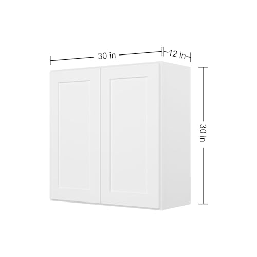 Image of Furinno Shaker Wall Kitchen Cabinet 2-Doors-2 Shelves, Ready to Assemble, 12 D x 30 W x 30 H, White