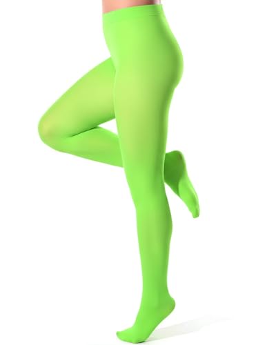 Syhood 1 Pair Womens Opaque Tights L/XL 80d Nylon Microfiber Stockings Footed Pantyhose (Fluorescent Green)