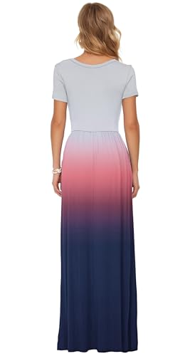Image of AUSELILY Women's Classic Short Sleeve Loose Plain Casual Long Maxi Dresses | Year Round wear solid floral print, Casual wear, Empire waist, Floor-length, Side pockets, Short Sleeve