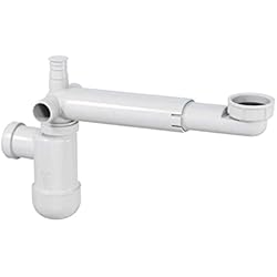 Sifon Fregadero Bricomart LAXARA - Sifón telescópico para un fregadero que ahorra espacio de 1 1/4´´ pulgadas de color blanco, pero también es adecuado para un fregadero con conexión de 1 1/4´´ pulgadas.