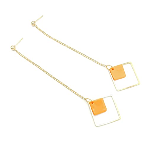 Boucles d'oreilles dorées longues chaîne acier pendantes moutarde