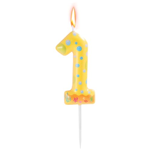 Image of Sponge-Themed Number Birthday Candle, Cute Yellow Dot Print Cartoon Cake Topper Number Candle for Kids Party Boys & Girls Birthday Decorations Supplies (1)